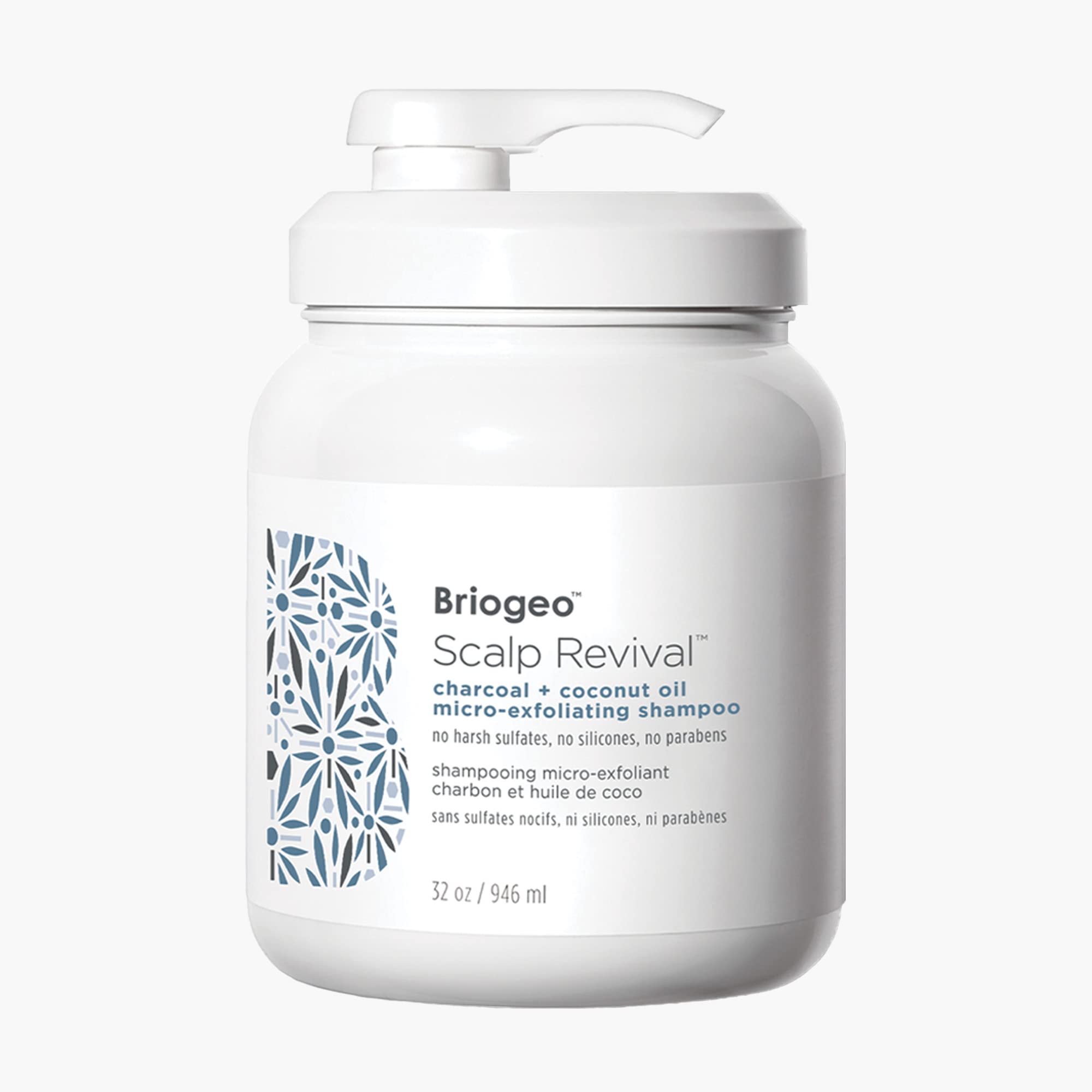 Briogeo Scalp Revival charcoal bottle showing detoxifying formula for a refreshed scalp
