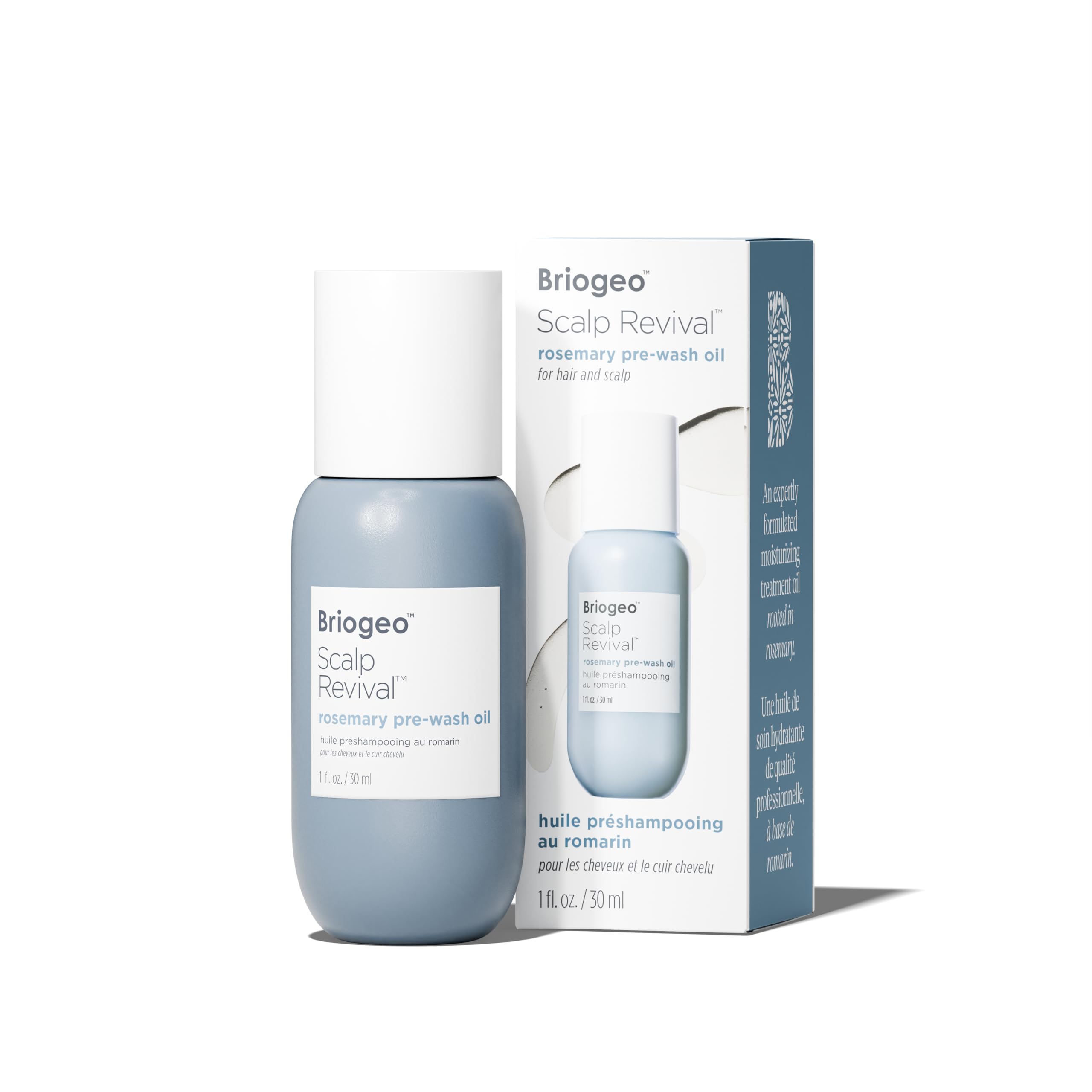 Briogeo Scalp Revival Rosemary Pre-Wash Oil bottle ready to hydrate a dry scalp.