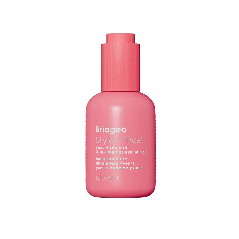 Briogeo Style + Treat Yuzu + Plum 4-in-1 oil bottle ready for use, weightless protection.