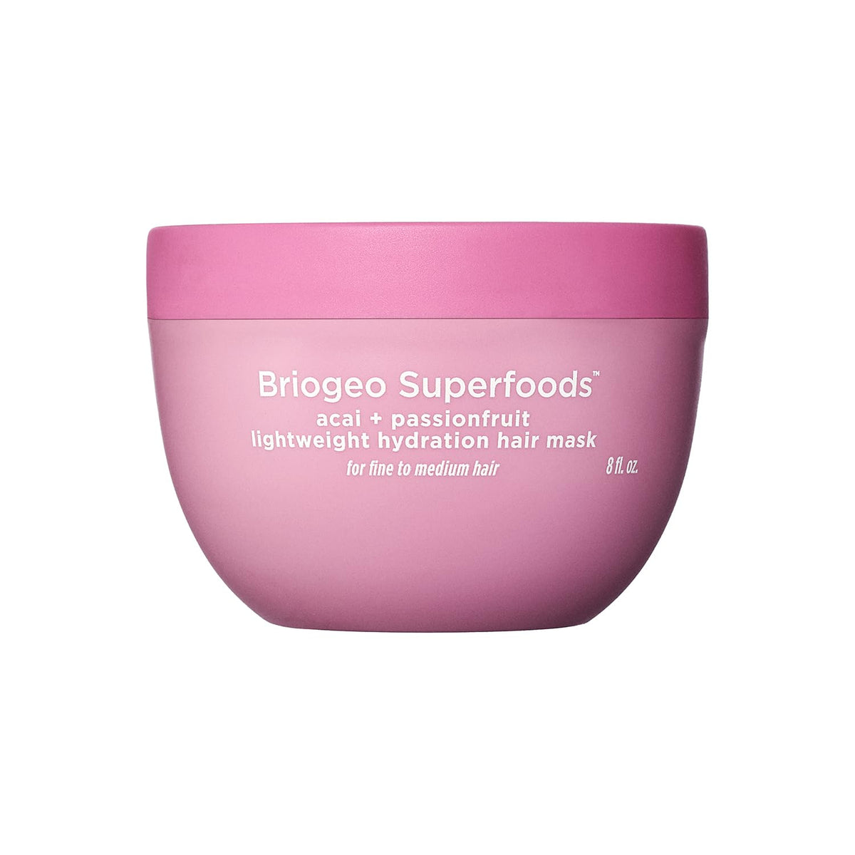 Briogeo Superfoods Acai + Passionfruit packaging promoting lightweight hydration for fine hair.