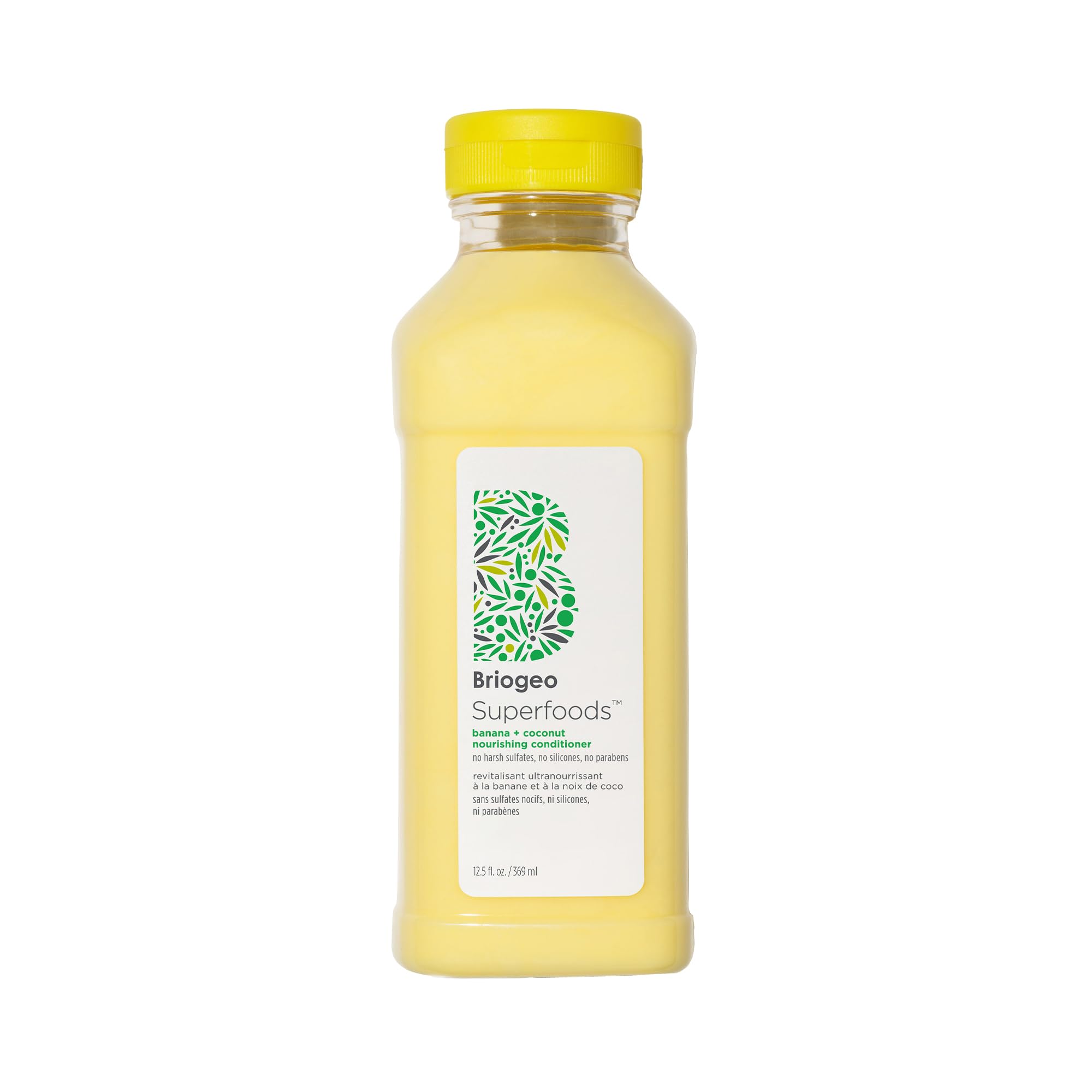 Briogeo Superfoods Banana + Coconut conditioner bottle ready for daily hydration.