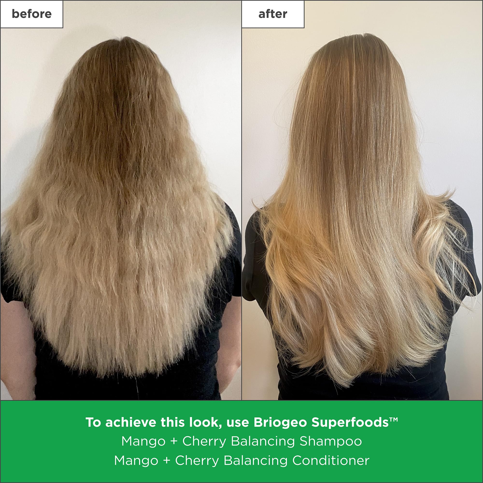 Briogeo Superfoods Mango Cherry Balancing Conditioner lifestyle-scene implies daily use for balanced roots