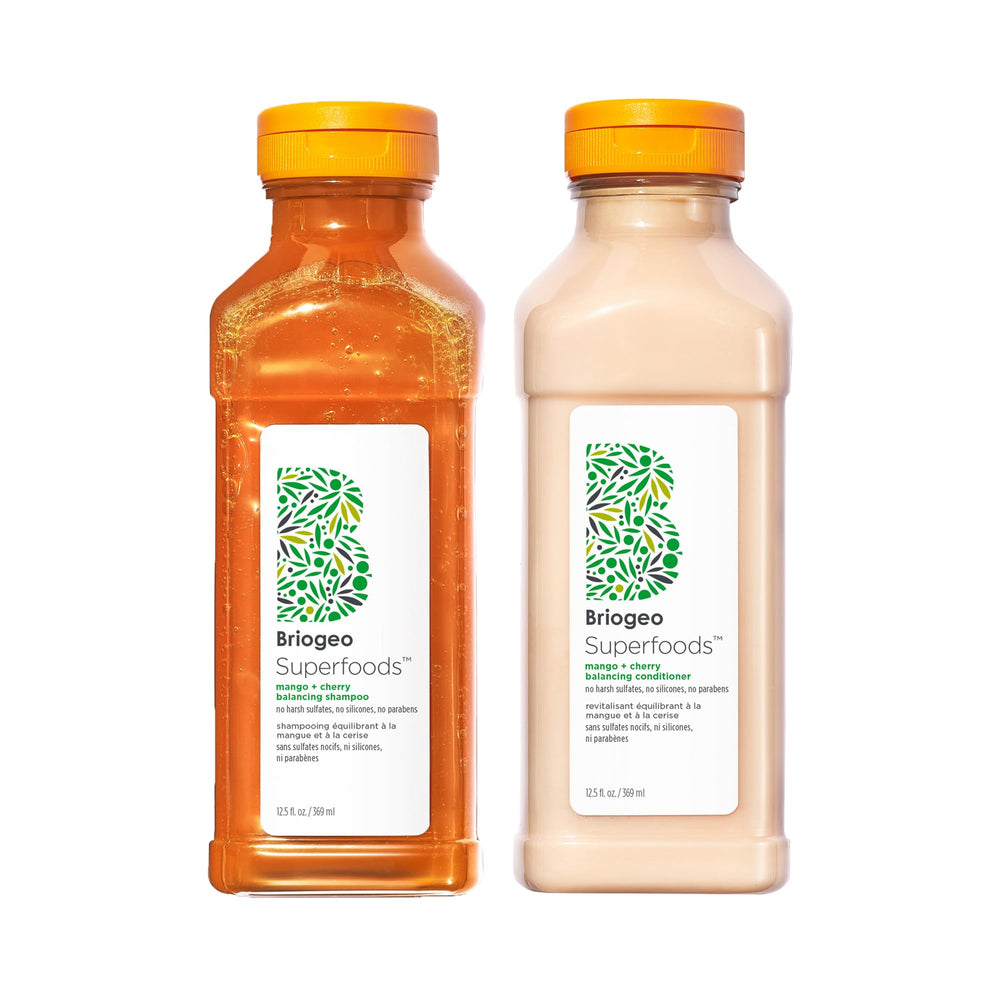 Briogeo Mango and Cherry Hair Pack bottle pouring to balance scalp oil.