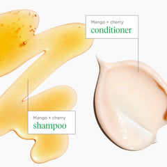 Briogeo Mango and Cherry Hair Pack display emphasizing antioxidant fruit blend.