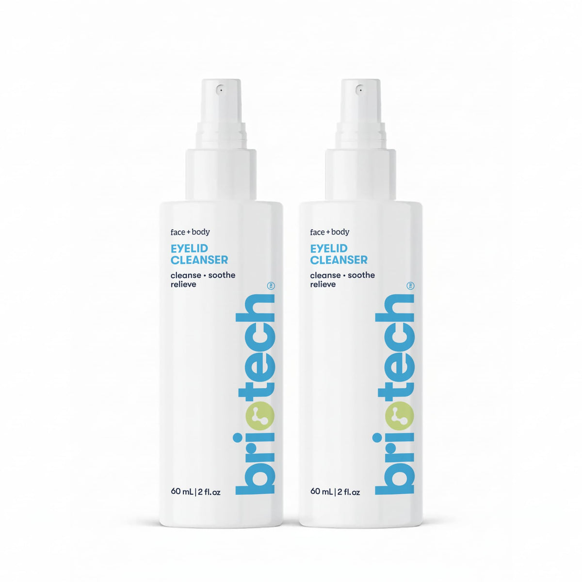 BRIOTECH Eyelid Cleanser bottle close-up highlighting HOCl formula for gentle daily eyelid care.
