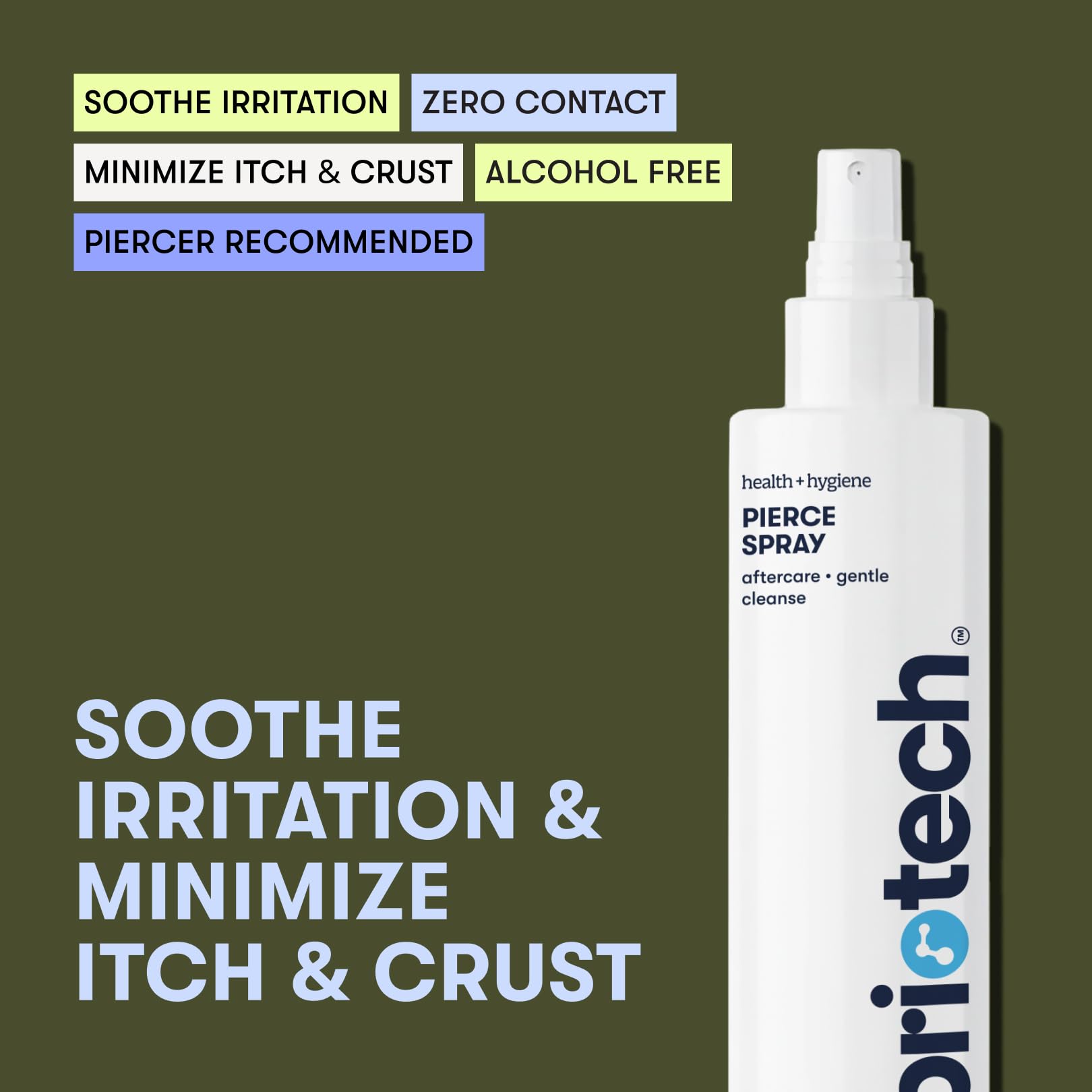 BRIOTECH Pierce Spray application on skin provides cooling relief and quick drying
