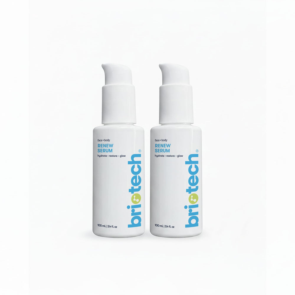 BRIOTECH Renew Serum bottle with soft glow indicating daily care and renewal
