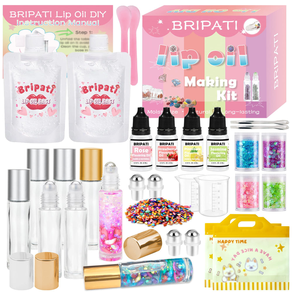 BRIPATI DIY Lip Oil Kit contents for at-home crafting and gloss creation