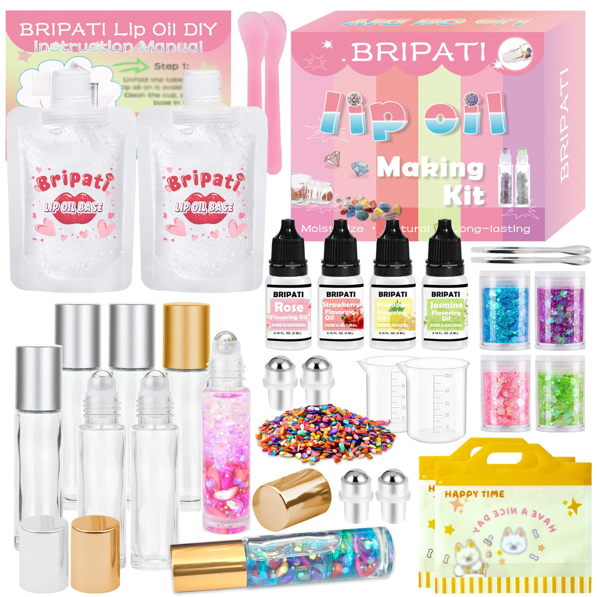BRIPATI DIY Lip Oil Kit contents for at-home crafting and gloss creation