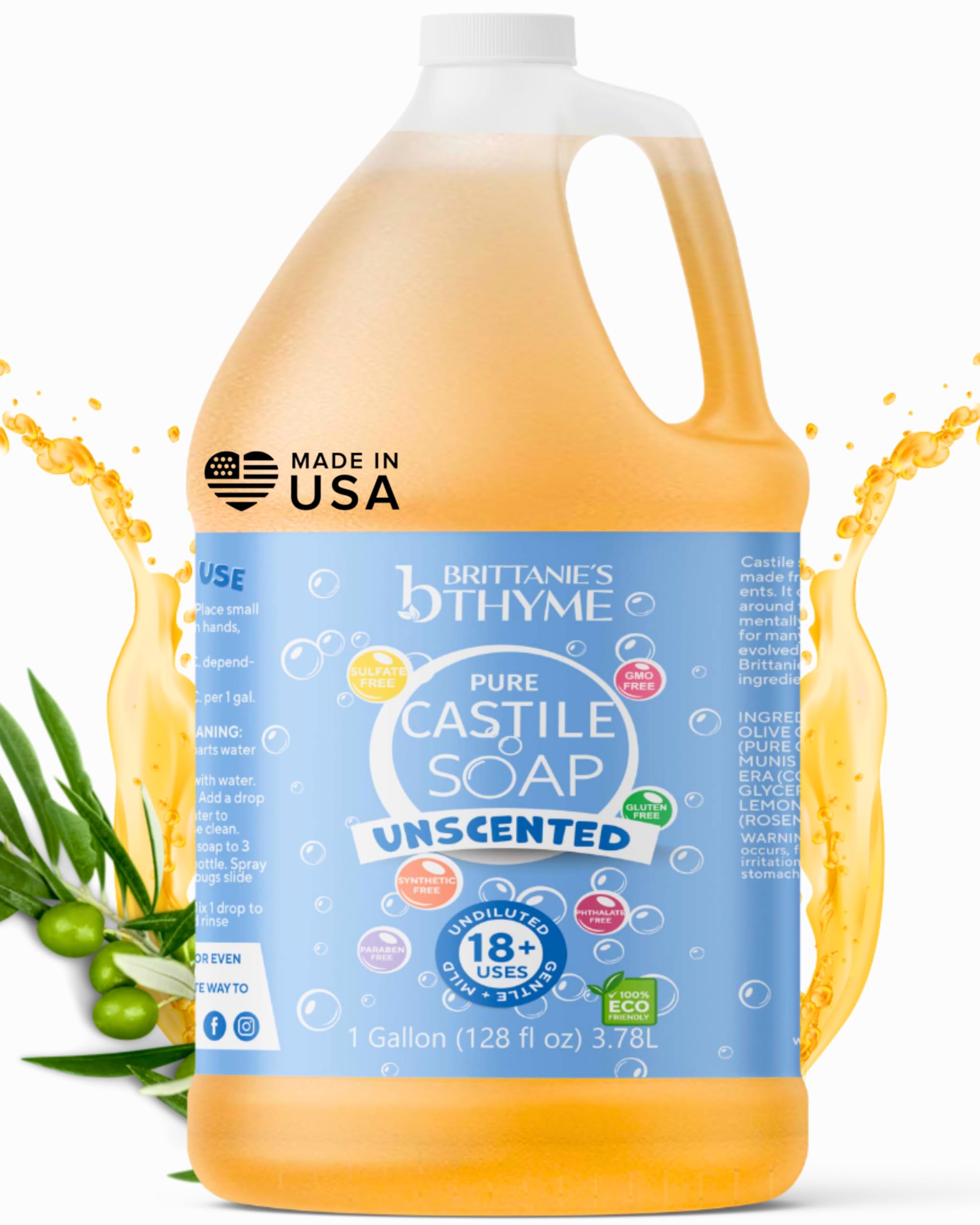 Brittanie's Thyme Castile bottle pour shows a gentle versatile cleanser for skin and surfaces