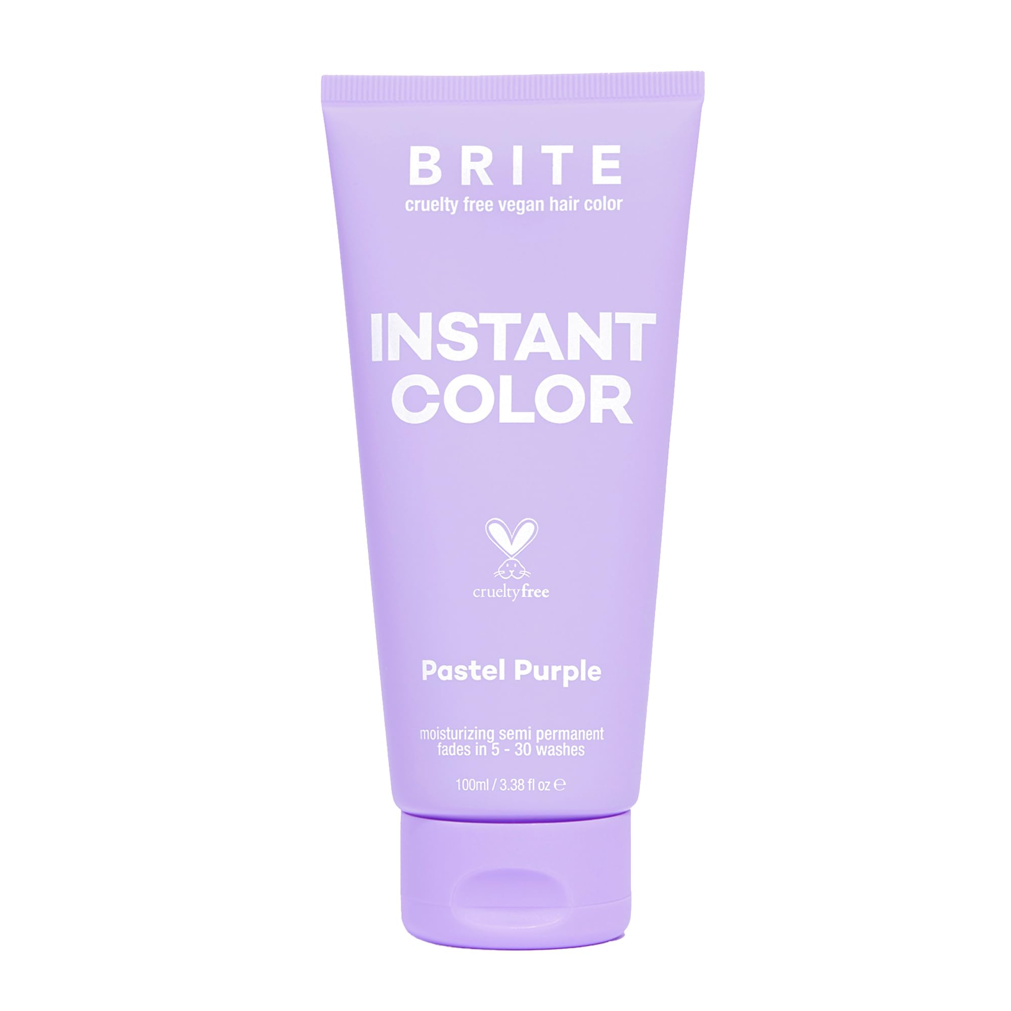 BRITE pastel purple bottle demonstrates vegan color for vibrant, temporary results