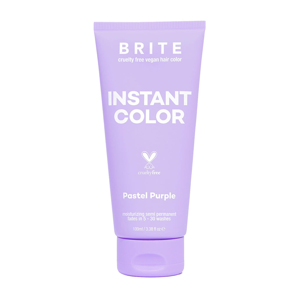 BRITE pastel purple bottle demonstrates vegan color for vibrant, temporary results