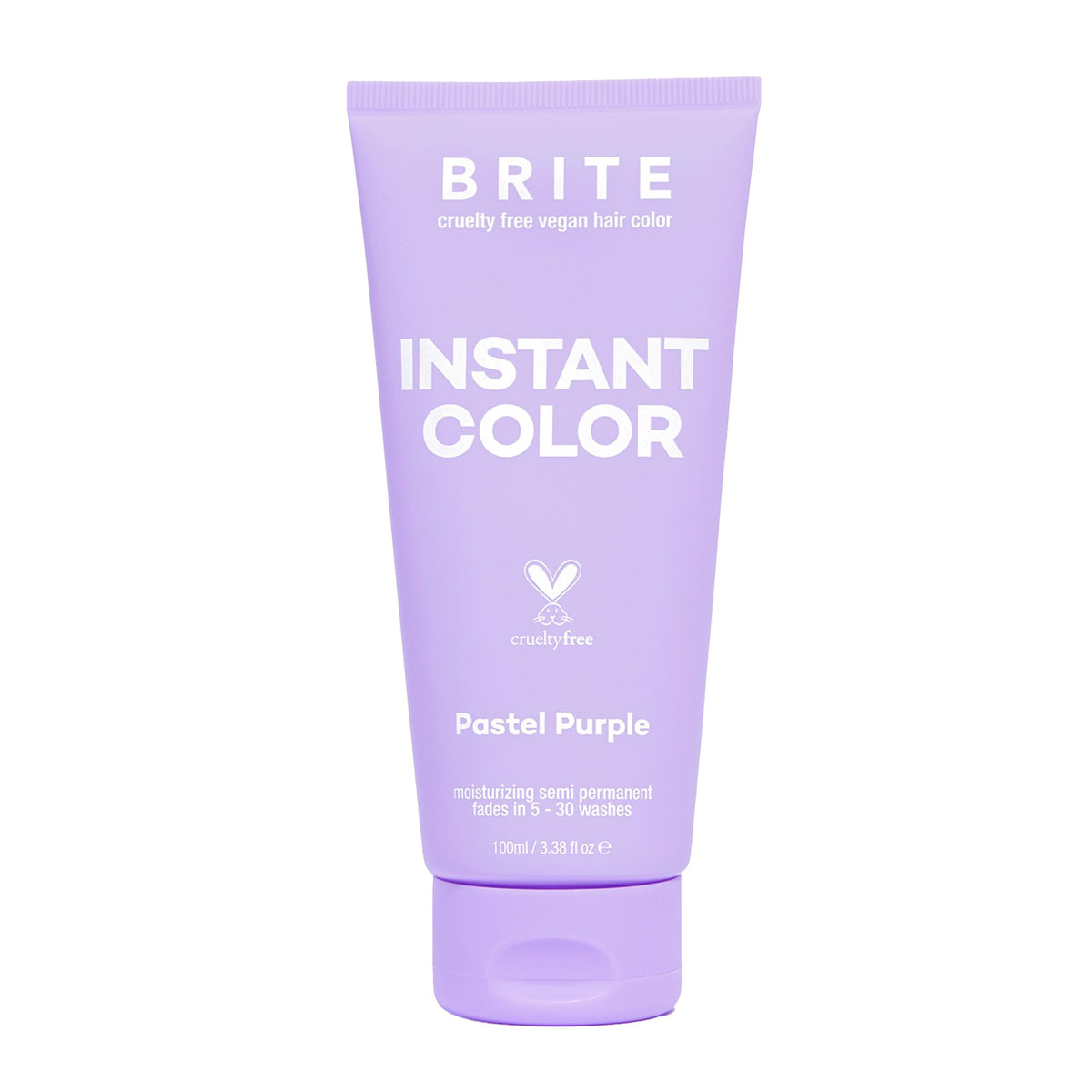 BRITE pastel purple bottle demonstrates vegan color for vibrant, temporary results