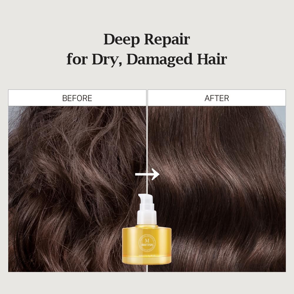 BRITISH M Annatto Hair Oil demonstrates UV and heat protection for styling