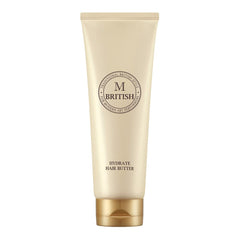BRITISH M Hydrate Hair Butter bottle pour for easy, mess-free daily moisture.