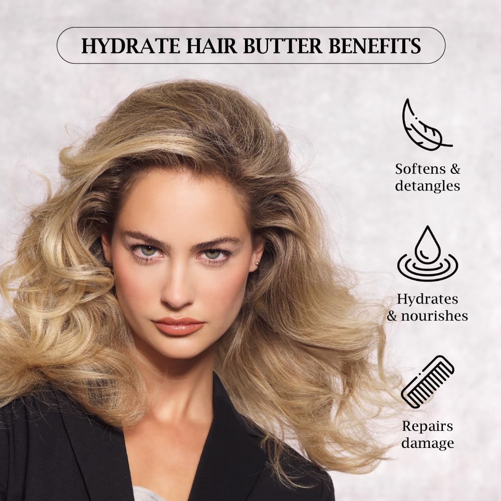 BRITISH M Hydrate Hair Butter label closeup shows premium nourishing ingredients.