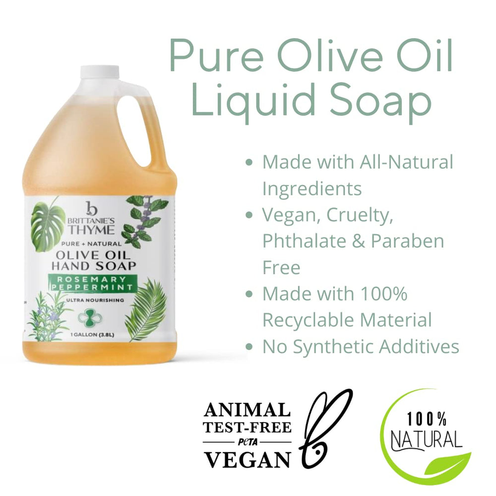 Ingredients from Brittanie's organic olive oil castile soap, a gentle plant-based formula.