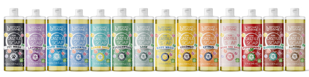Label emphasizes baby and pet friendly use of the soap.