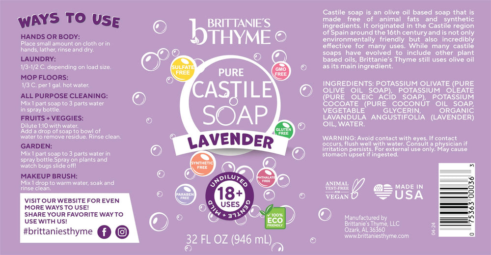 Brittanie's Thyme flacon lavande, arôme apaisant et élégant.