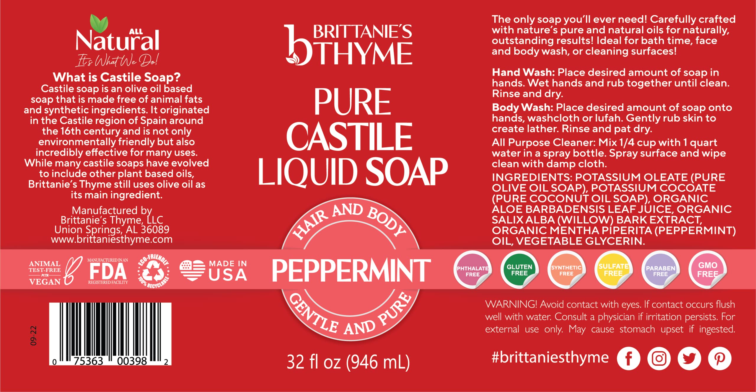 Brittanie's Thyme refill pack with peppermint bottle offering convenient packaging.