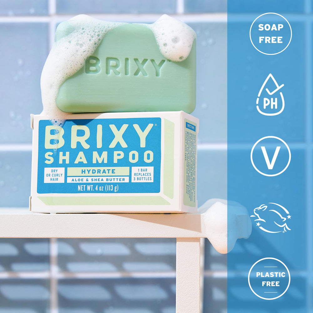 BRIXY Hydrating Shampoo Bar Shea Butter moisturizes dry hair.
