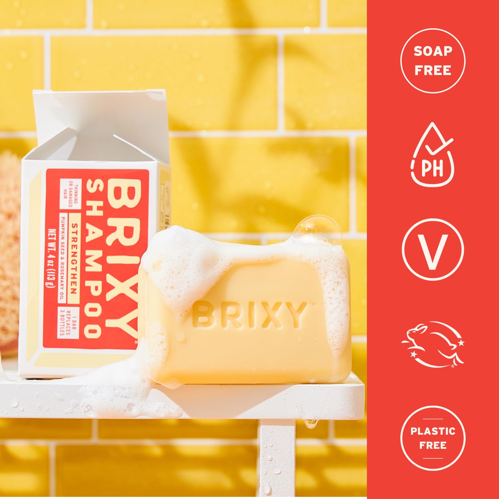BRIXY Strengthening Shampoo Bar’s ceramide-niacinamide complex strengthens moisture barriers