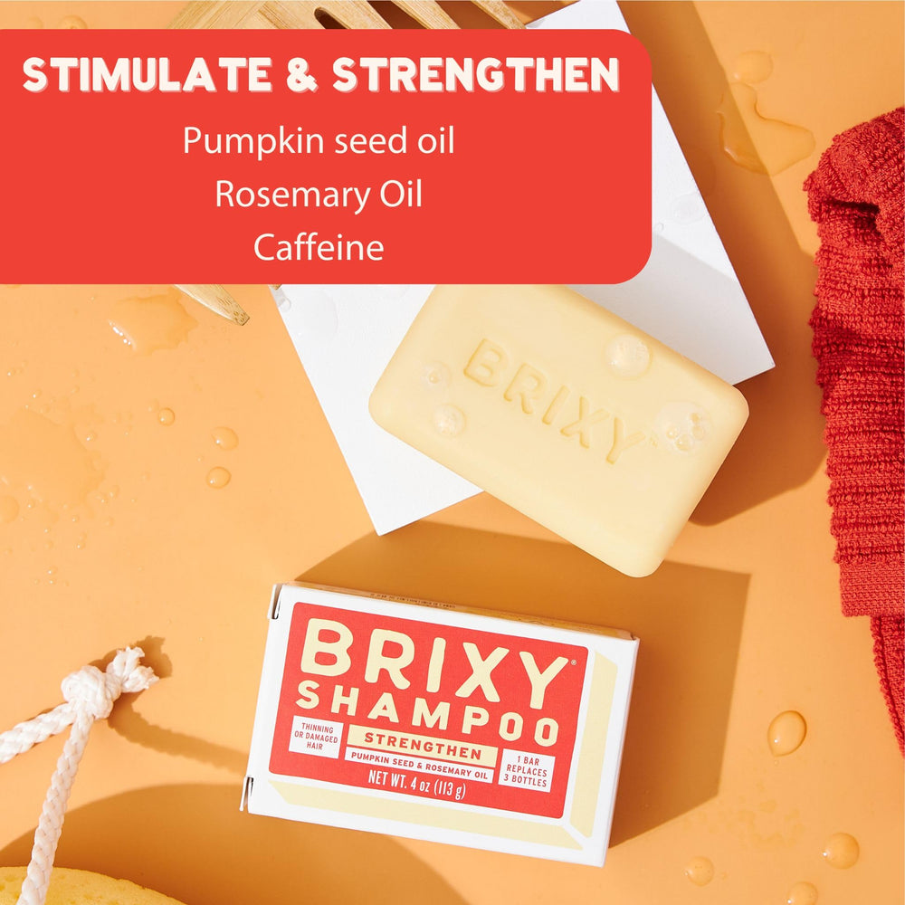 BRIXY Strengthening Shampoo Bar featuring rosemary oil delivers refreshing scalp care