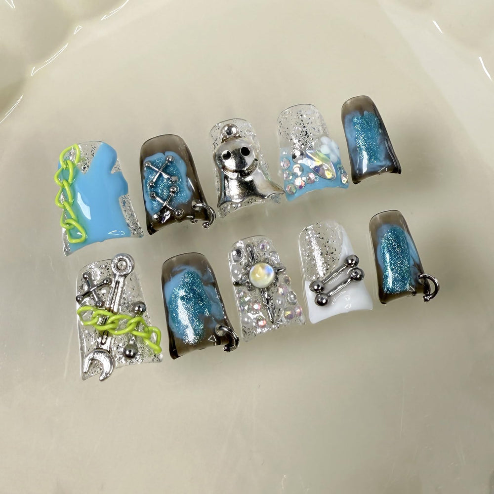 BRKYKGK Halloween nails feature a duck 3D gothic design for bold party looks.
