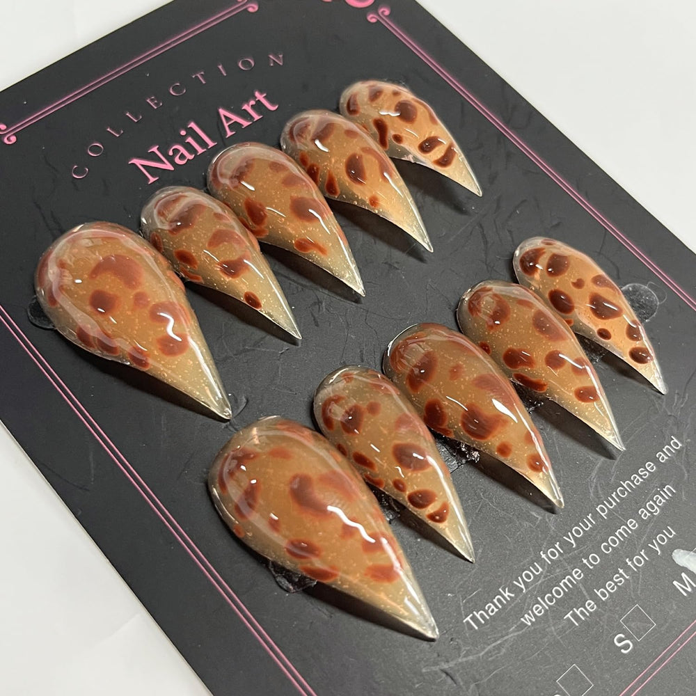BRKYKGK handmade press-on nails in brown leopard finish for bold style.