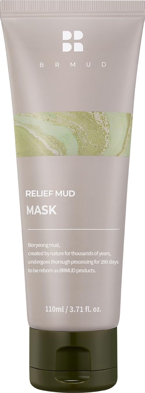 BRMUD Relief Mud Mask close-up of clay texture for deep pore cleansing.