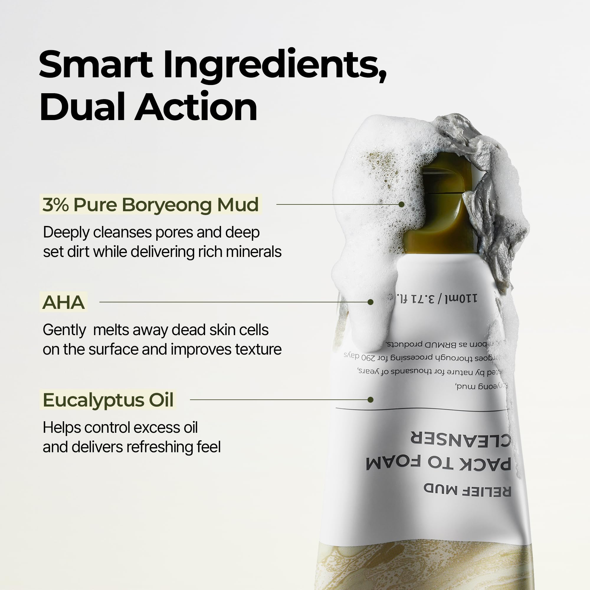 BRMUD Relief Mud Pack to Foam Cleanser baobab extract supports hydrating skin.
