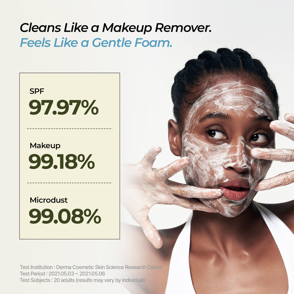 BRMUD Relief Mud Pack to Foam Cleanser pore-cleanse close-up shows clean, refreshed skin.