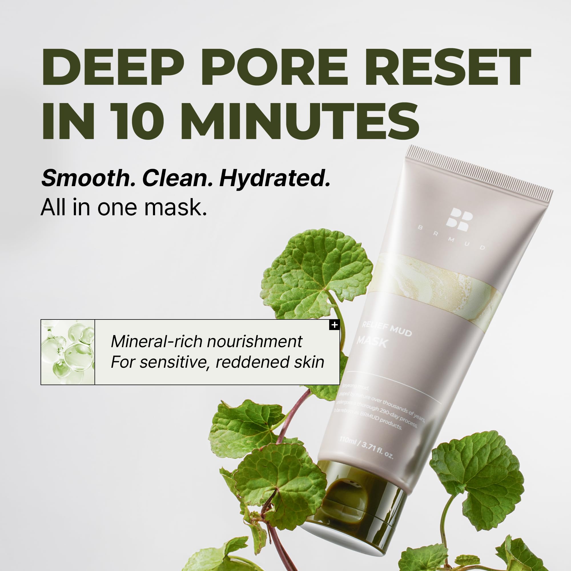 BRMUD Soft Whipped Texture Body Mud Mask shown on skin for gentle exfoliation.