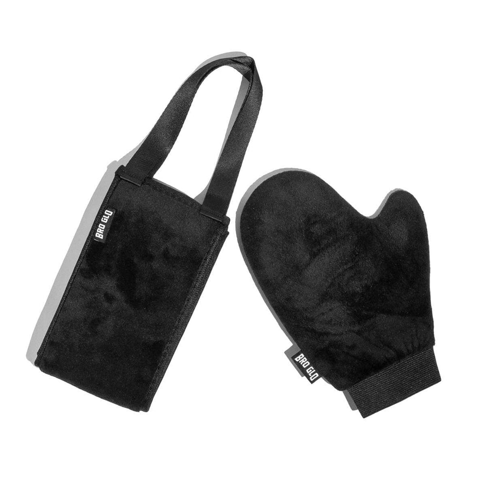 Bro Glo applicator mitt enables smooth, even application across the torso.