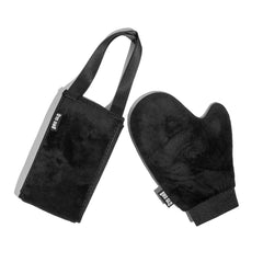 Bro Glo applicator mitt enables smooth, even application across the torso.