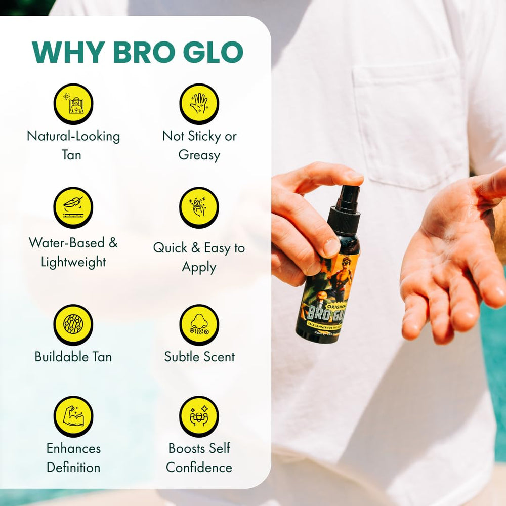 Bro Glo natural tan tone sun-kissed glow without orange tint