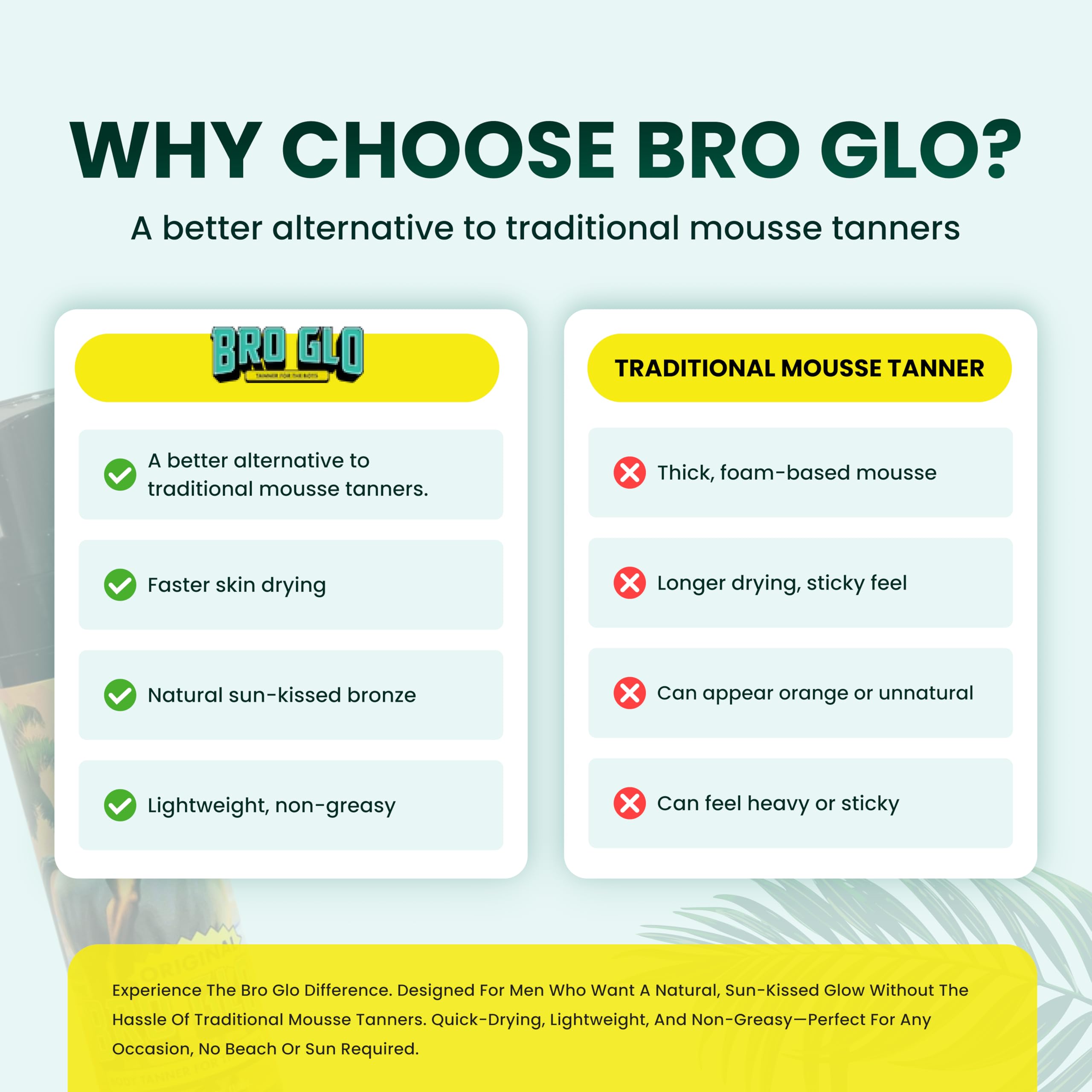 No orange tint with Bro Glo for a natural complexion.