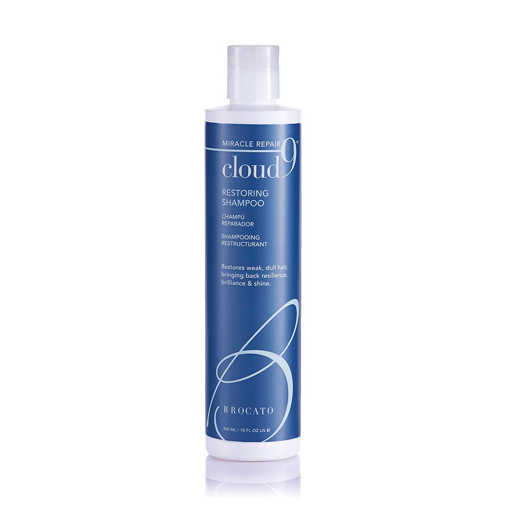 Brocato Cloud 9 Restoring Shampoo bottle promotes moisture and shine