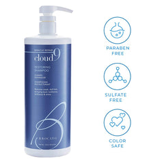 Brocato Cloud 9 Restoring Shampoo lather on hair demonstrates cleansing with hydration.