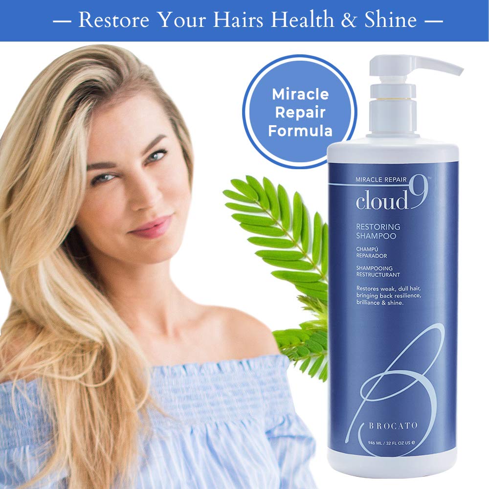 Brocato Cloud 9 Restoring Shampoo pump open, ready for daily moisturizing routine.