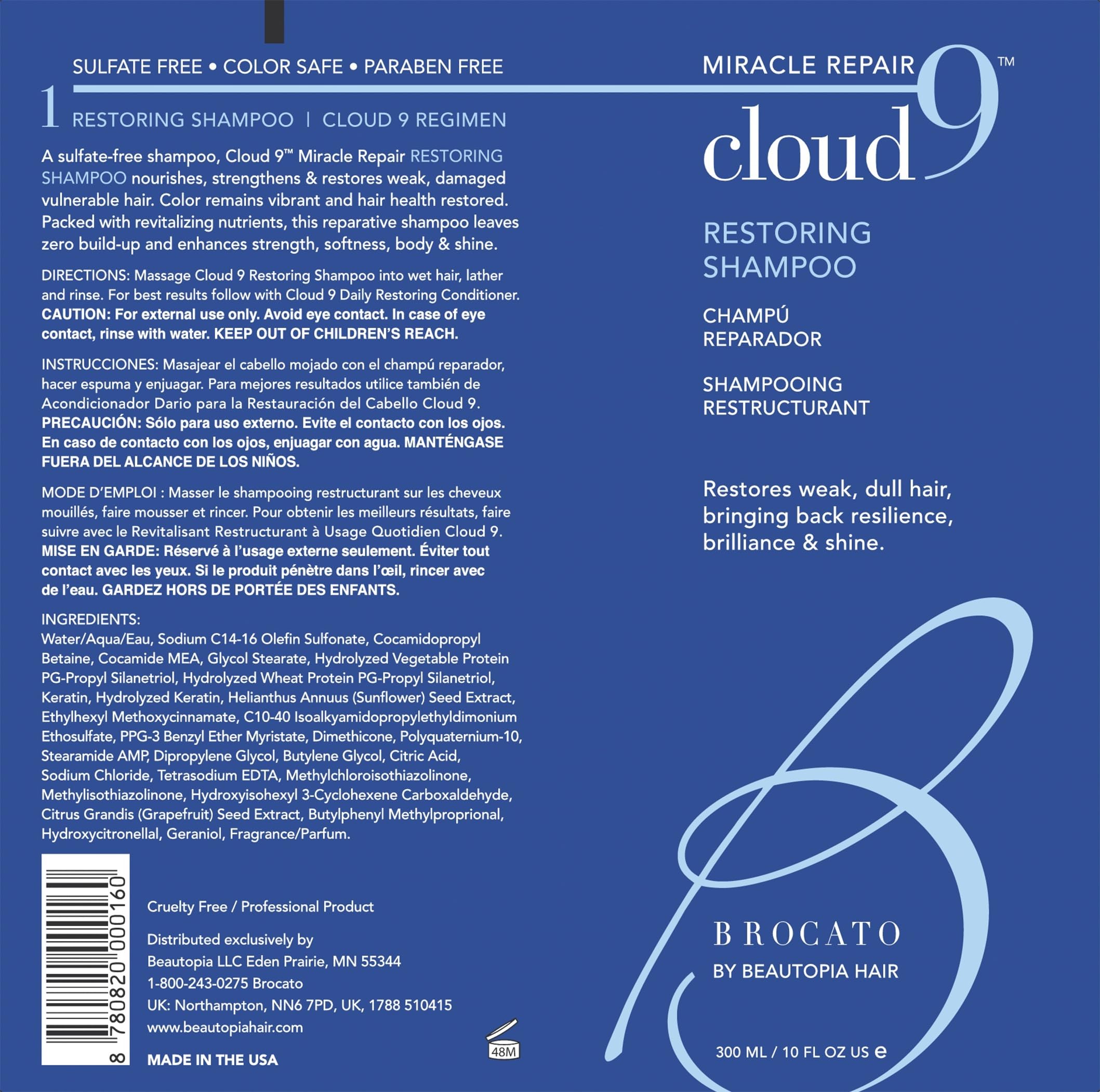 Brocato Cloud 9 Restoring Shampoo sulfate- and paraben-free formula for sensitive scalps