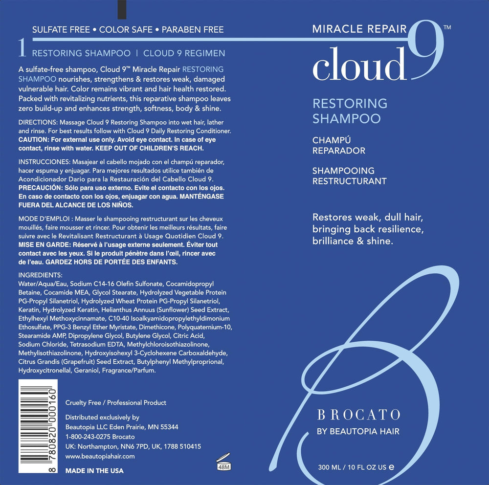 Brocato Cloud 9 Restoring Shampoo sulfate- and paraben-free formula for sensitive scalps