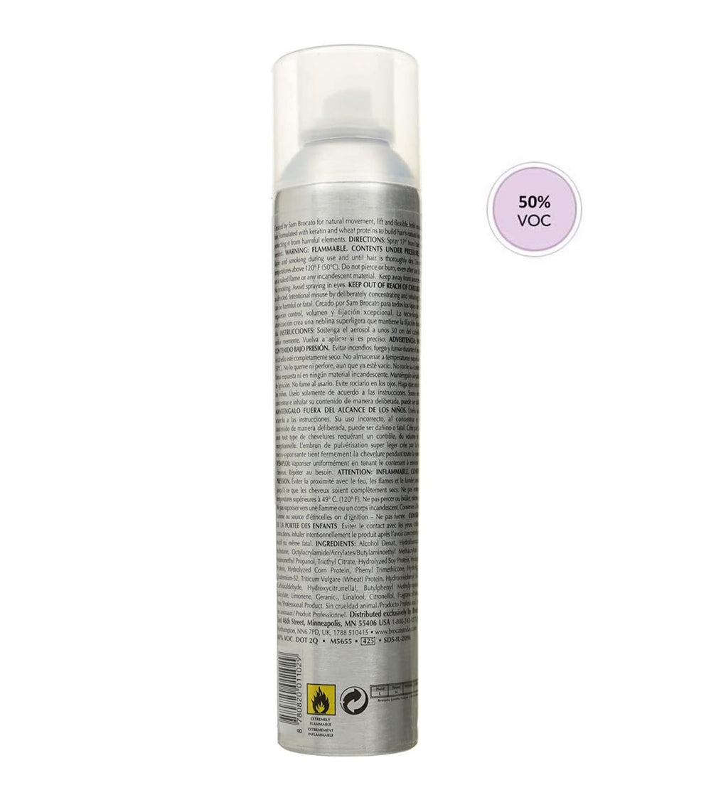 Brocato Moveable Hold finishing hairspray application mist for quick, even coverage.