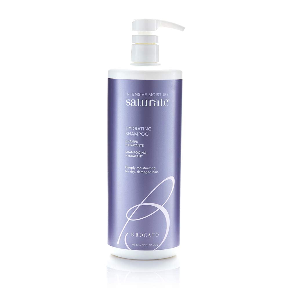 Brocato Saturate Daily Hair Shampoo bottle shows color-safe hydration for dry, damaged hair
