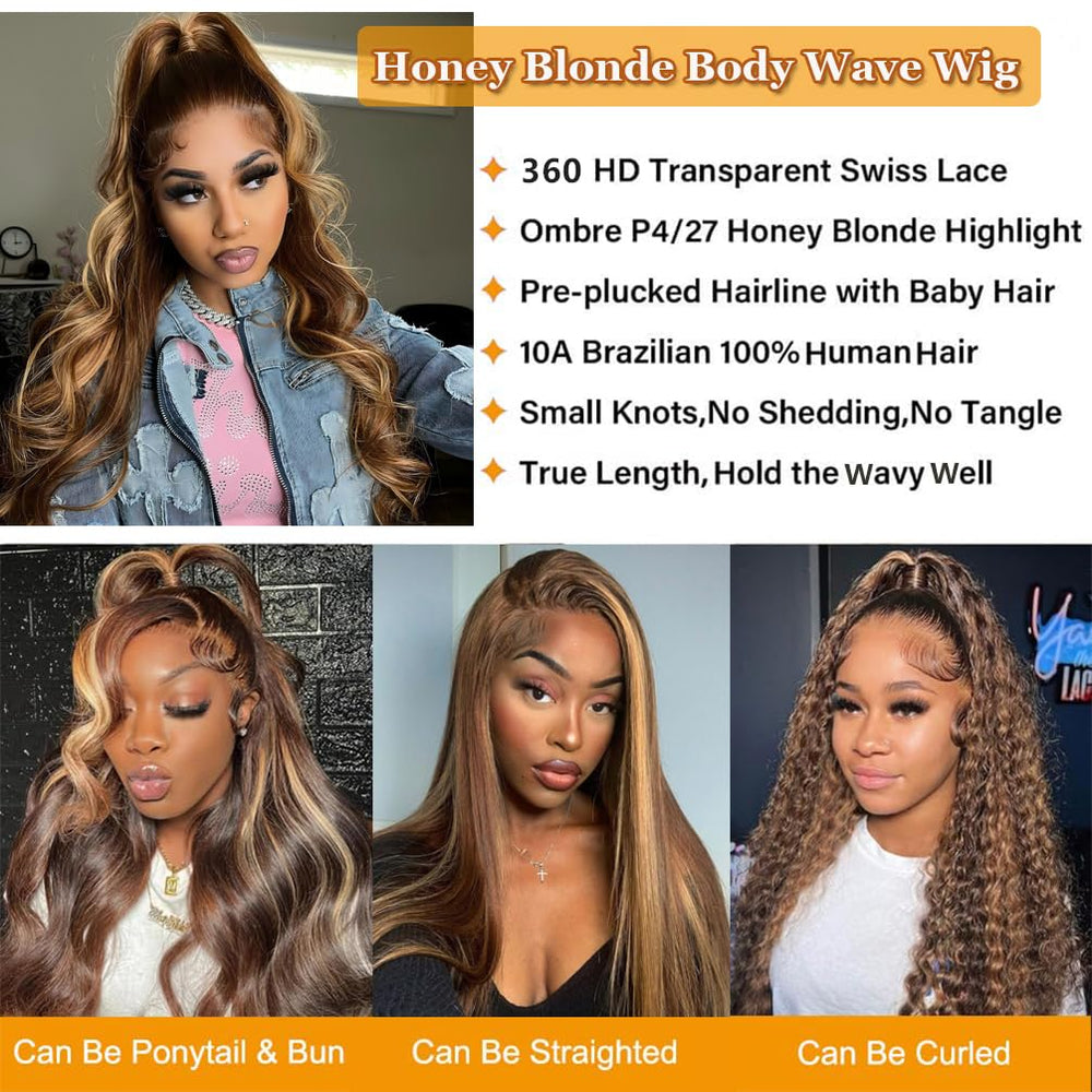 Brofiri honey blonde lace front wig with body wave texture for fullness