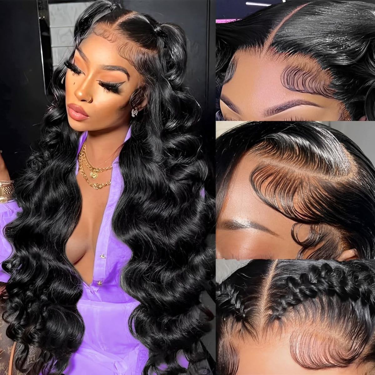 Brofoe 13x6 lace front wig with Brazilian virgin hair close-up for natural parting