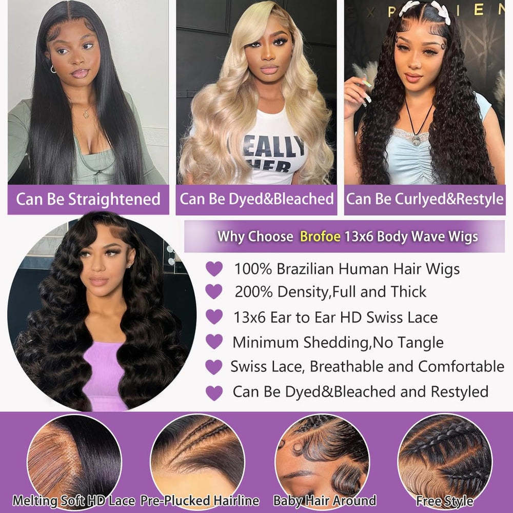 Brofoe 13x6 lace front wig pre-plucked hairline for easy styling