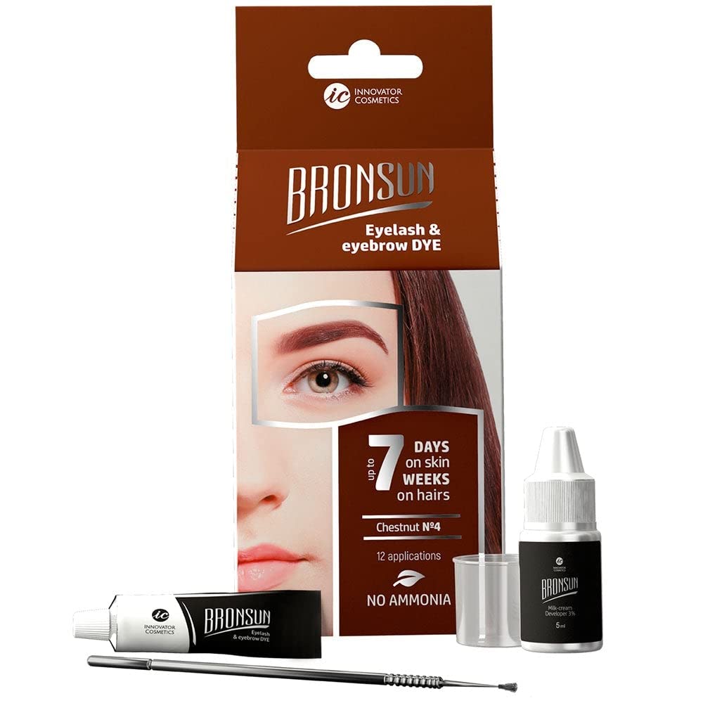 Bronsun dye kit accessories including developer and microbrush for easy brow application.