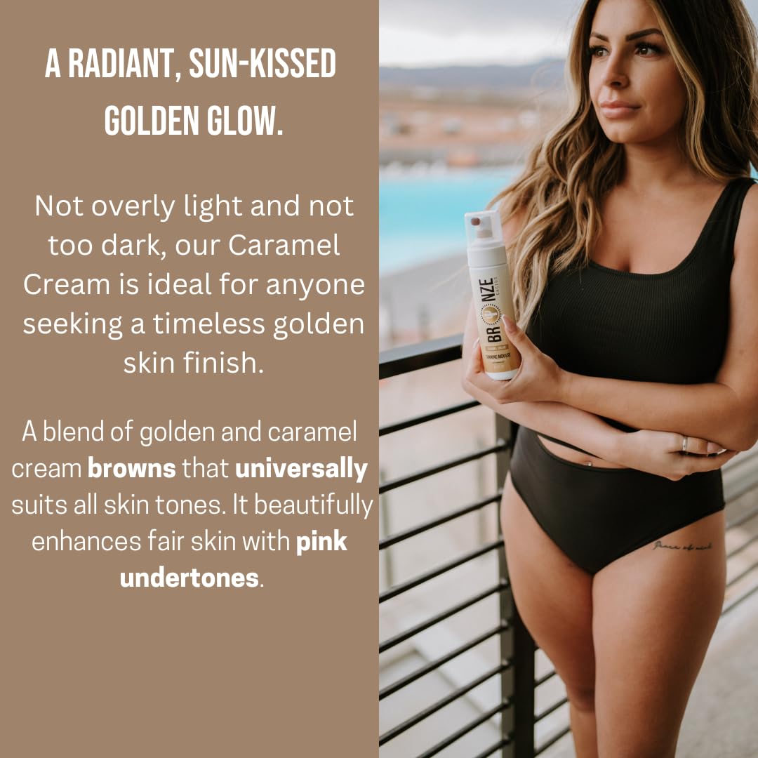 Bronze Cactus Caramel Cream Tanning Mousse drying on skin without stickiness
