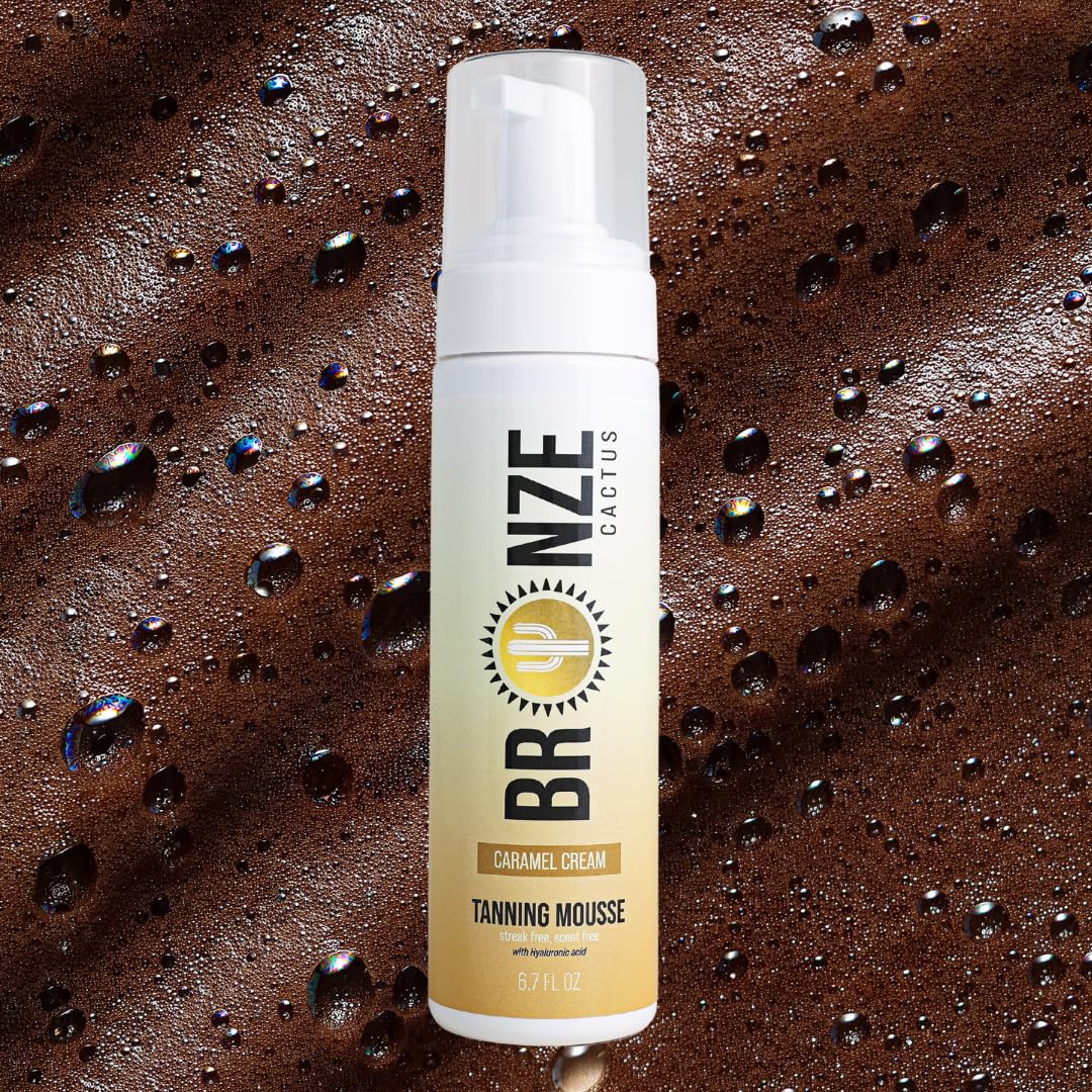 Bronze Cactus Caramel Cream Tanning Mousse sample swirl shows smooth coverage